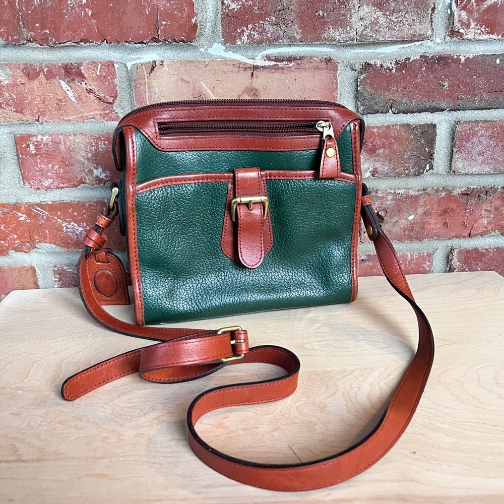 Vintage 1980s Green and Brown Leather Liz Claiborne Crossbody Purse